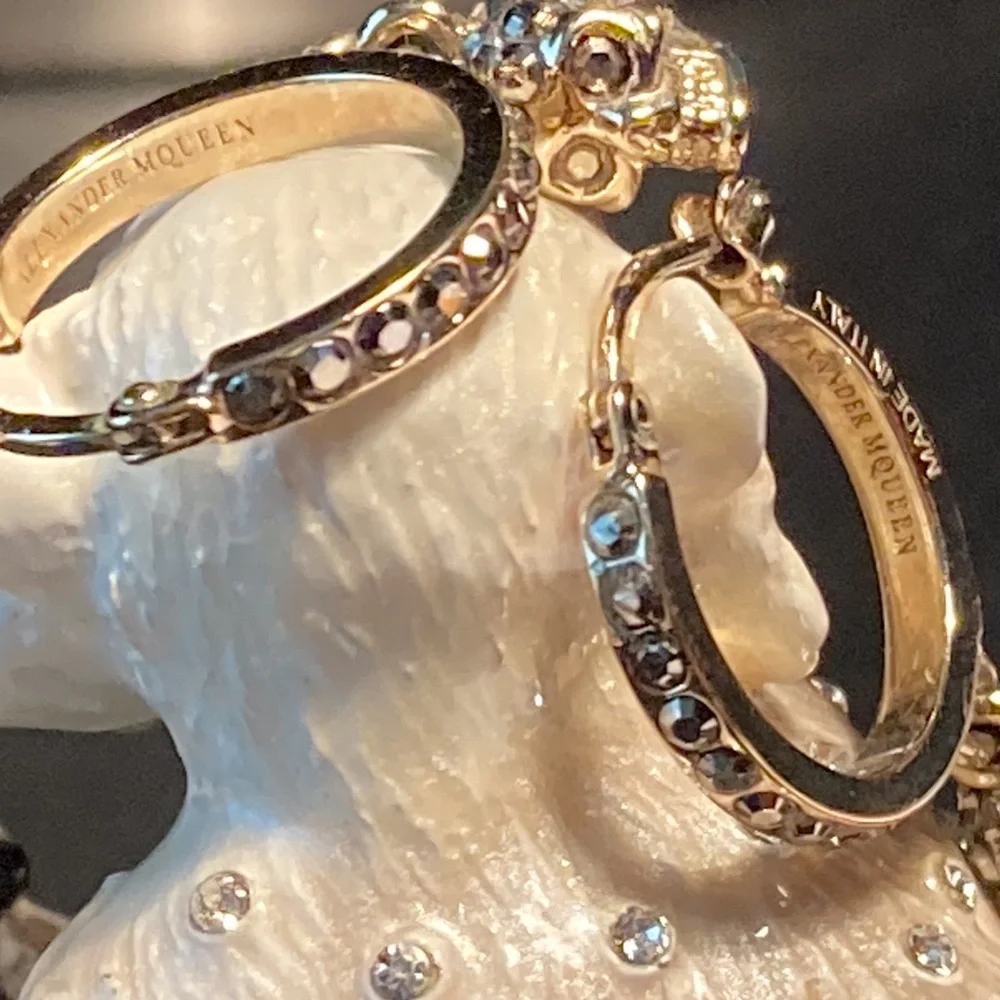 Alexander McQueen Scull Crystals Embellished Hoops Earrings - Picture 2 of 10